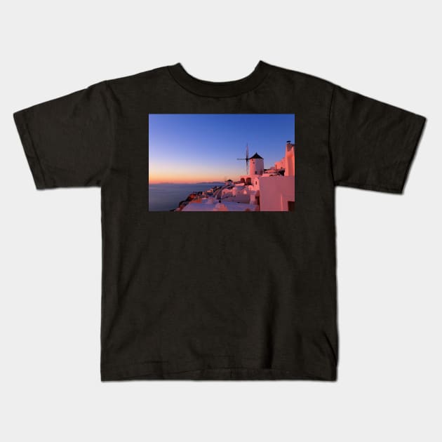 Sunset in Santorini Kids T-Shirt by SHappe